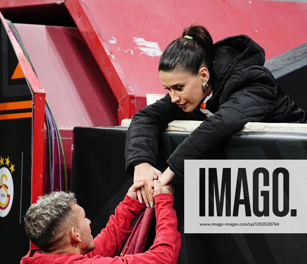 Galatasaray s player Lucas Torreira and his girlfirend Devrim Ozkan before Galatasaray - Tottenham Hotspur UEFA Europe League match at Rams Stadium in Istanbul, Turkey, on 7 November 2024. (