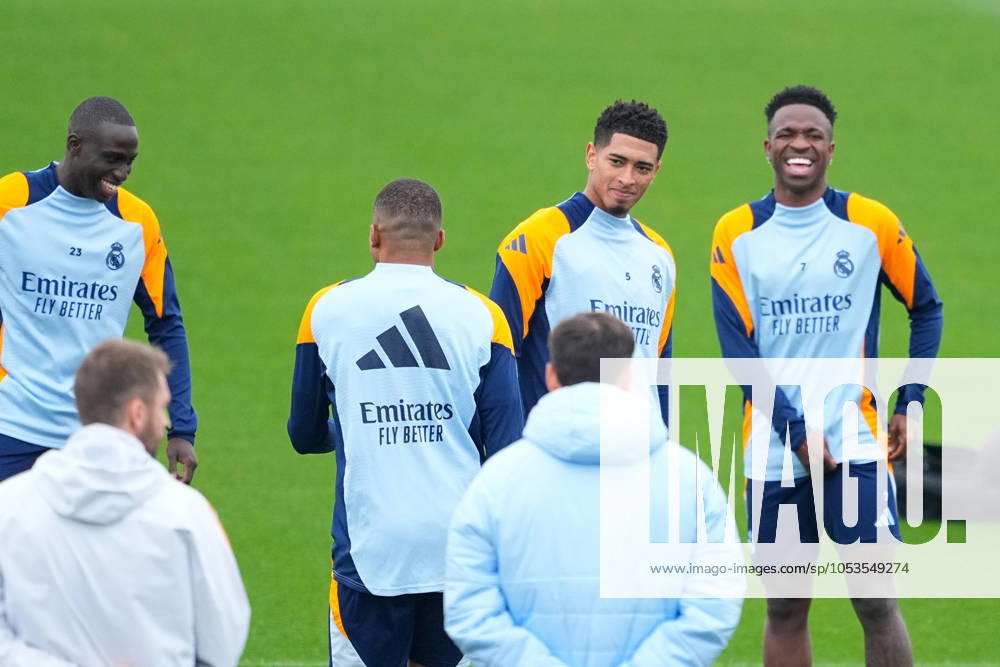 Ferland Mendy, Kylian Mbappe, Jude Bellingham and Vinicius Junior during the training day of Real Madrid ahead the Spanish League, LaLiga EA Sports, football match against CA Osasuna at Ciudad Deportiva Real Madrid on November 08, 2024, in Valdebebas, Madrid, Spain. Valdebebas SPAIN - ZUMAa181 20241108_zaa_a181_018