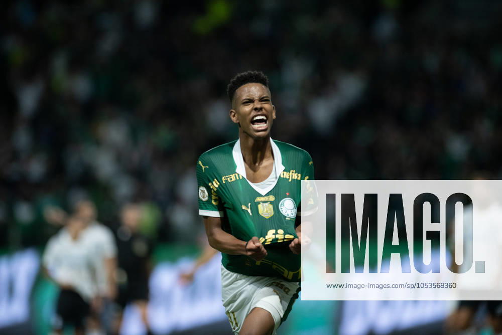 Match between palmeiras and gremio for the 2024 brazilian football championship Sao paulo (sp), 11 08 2024 - brazilian palmeiras vs gremio - estevao celebrates his goal in the match between palmeiras and gremio, valid for the 33rd round of the 2024 brazilian football championship, on the night of this friday, november 8, 2024, at allianz parque, in sao paulo-sp. (Foto: Ronaldo Barreto Thenews2 imago images) SPO