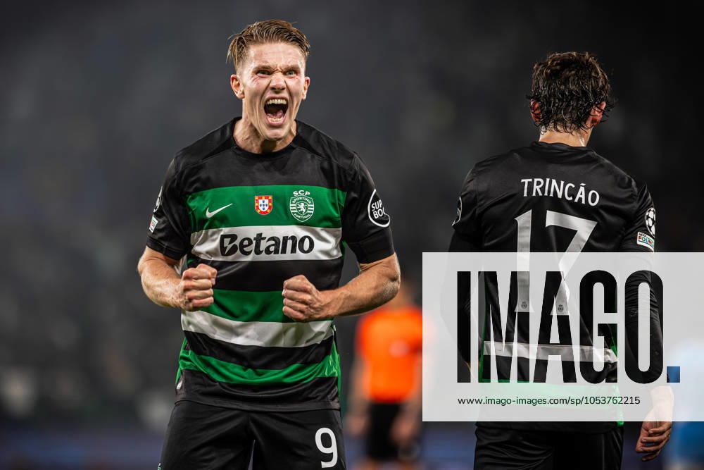 Sporting CP Vs Manchester City in Lisboa - 05 Nov 2024 Viktor Gyokeres of Sporting CP celebrates a goal during the UEFA Champions League 2024 25 League Phase MD4 match between Sporting Clube de Portugal and Manchester City at Estadio Jose Alvalade. (Final score: Sporting CP 4 - 1 CF Manchester City) Lisboa Portugal