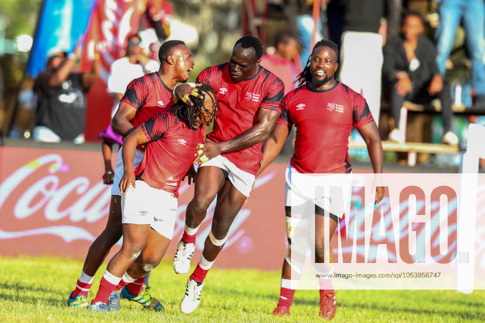 Kenya Simbas Brian Wahinya leads teammates in celebration against Uganda Rugby at RFUEA ground on November 9, 2024 in Nairobi, Kenya. Photo by Chris Omollo