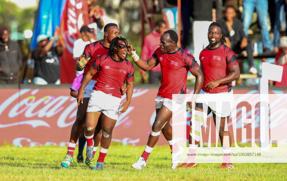 Kenya Simbas Brian Wahinya leads teammates in celebration against Uganda Rugby at RFUEA ground on November 9, 2024 in Nairobi, Kenya. Photo by Chris Omollo