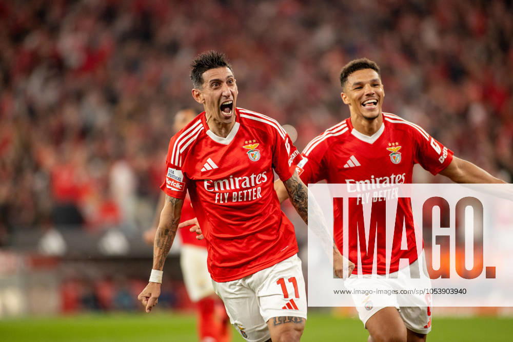 ANGEL DI MARIAfrom SL Benfica seen celebrating his goal along side ALEXANDER BAH from SL Benfica during the Liga Portugal Betclic 2024 25 match between SL Benfica and FC Porto at Estadio da Luz on November 10, 2024 in Lisboa, Portugal. Final score: SL Benfica 4:1 FC Porto Lisbon Portugal Lisboa Portugal - ZUMA Bet 20241110_spo_l192_008
