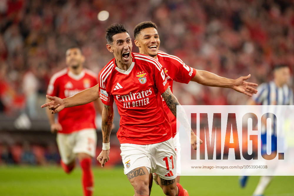 ANGEL DI MARIAfrom SL Benfica seen celebrating his goal along side ALEXANDER BAH from SL Benfica during the Liga Portugal Betclic 2024 25 match between SL Benfica and FC Porto at Estadio da Luz on November 10, 2024 in Lisboa, Portugal. Final score: SL Benfica 4:1 FC Porto Lisbon Portugal Lisboa Portugal - ZUMA Bet 20241110_spo_l192_009