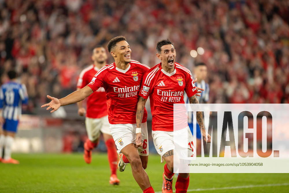 ANGEL DI MARIAfrom SL Benfica seen celebrating his goal along side ALEXANDER BAH from SL Benfica during the Liga Portugal Betclic 2024 25 match between SL Benfica and FC Porto at Estadio da Luz on November 10, 2024 in Lisboa, Portugal. Final score: SL Benfica 4:1 FC Porto Lisbon Portugal Lisboa Portugal - ZUMA Bet 20241110_spo_l192_010