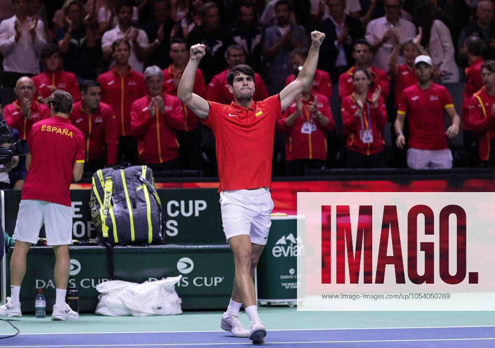 Carlos Alcaraz of Spain celebrates Spain v Netherlands, Davis Cup, Tennis, Palacio de Deportes Jose Maria Martin Carpena Arena, Malaga, Spain - 19 Nov 2024