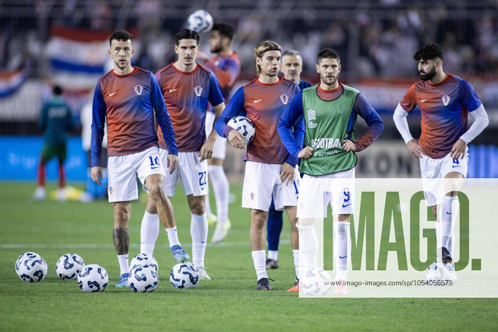 Nations League - League A, Group A1 - Croatia vs Portugal 1:1. - Croatian team during warm up. On Photo Ivan Perisic 14, Igor Matanovic 22; Borna Sosa 19, Andrej Kramaric 9, Josko Gvardiol 4 Split Croatia - ZUMALEAG 20241118_mda_p210_439