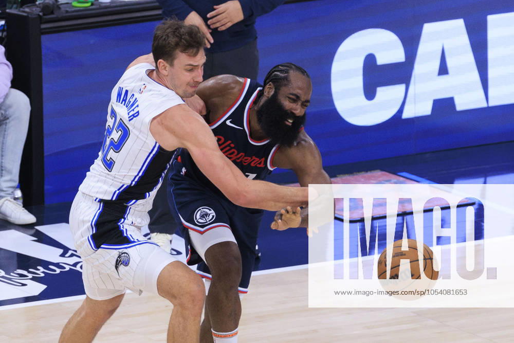 Franz Wagner 22 of the Orlando Magic steals the ball from James Harden 1 of the Los Angeles Clippers during their regular season NBA, Basketball Herren, USA game on Wednesday November 20, 2024 at Intuit Dome in Inglewood, California. Clippers defeat Magic, 104-93. ARIANA RUIZ PI Inglewood U.S - ZUMAp124 20241120_zaa_p124_037