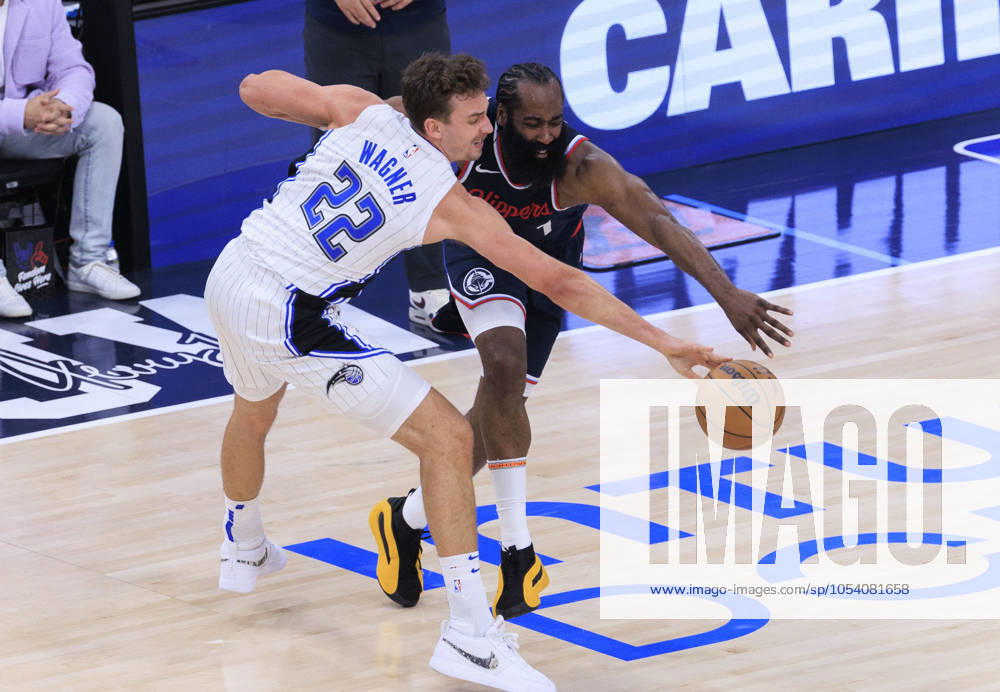Franz Wagner 22 of the Orlando Magic steals the ball from James Harden 1 of the Los Angeles Clippers during their regular season NBA, Basketball Herren, USA game on Wednesday November 20, 2024 at Intuit Dome in Inglewood, California. Clippers defeat Magic, 104-93. ARIANA RUIZ PI Inglewood U.S - ZUMAp124 20241120_zaa_p124_040