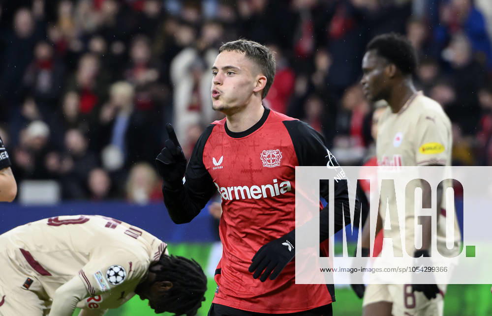 Florian WIRTZ LEV cheers after his goal for 3 0, Football Champions League, Matchday 5, Bayer 04 Leverkusen LEV RB Salzburg RBS 5 0, on 26 11 2024 in Leverkusen Germany UEFA regulations prohibit any use of photographs as image sequences and or quasi video Â