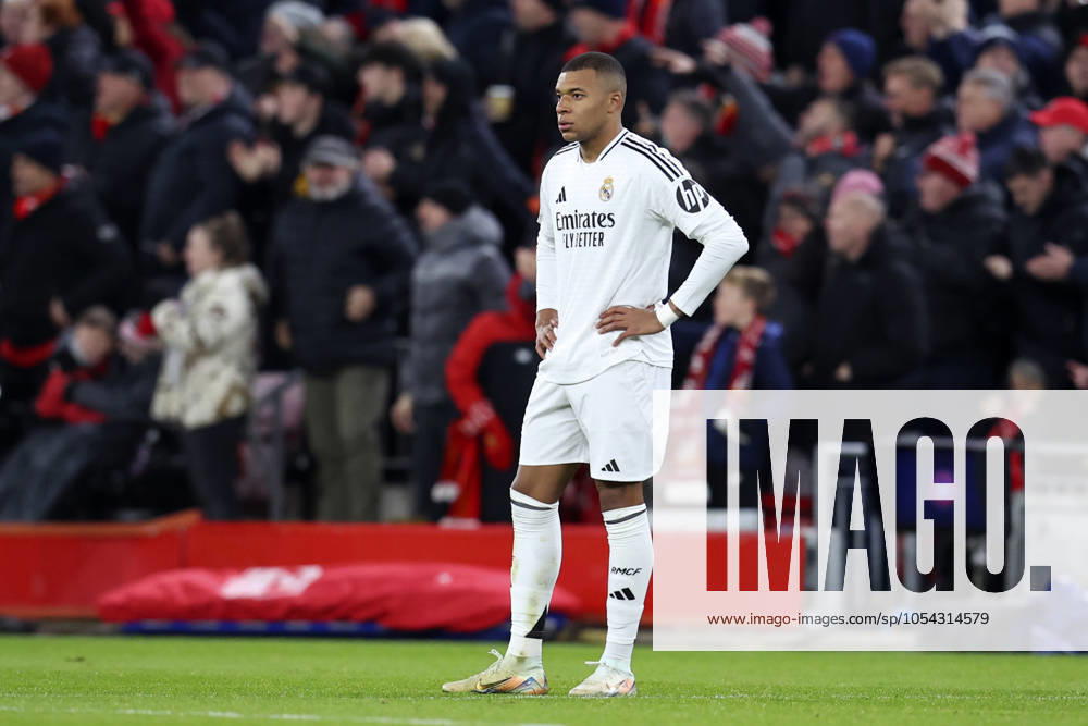 Liverpool FC v Real Madrid C.F. - UEFA Champions League 2024 25 League Phase MD5 Kylian Mbappe of Real Madrid CF looks dejected during the UEFA Champions League 2024 25 League Phase MD5 match between Liverpool FC and Real Madrid C.F. at Anfield on November 27, 2024 in Liverpool, England. Liverpool Anfield England United Kingdom