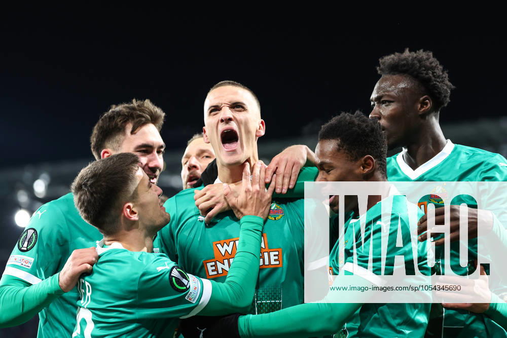 KW48 SOCCER - UEFA ECL, Rapid vs Rovers VIENNA,AUSTRIA,28.NOV.24 - SOCCER - UEFA Conference League, SK Rapid Wien vs Shamrock Rovers. Image shows the rejoicing of Rapid with Nenad Cvetkovic (Rapid). GEPAxpictures Rauthner