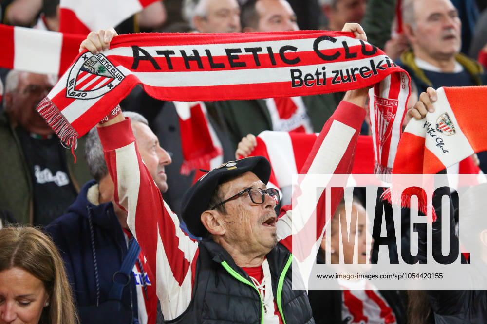 Spain: 2024-25 UEFA Europa League Round 5: Athletic Club vs IF Elfsborg Bilbao, Spain, 28th November, 2024: An Athletic Club fan wearing a scarf during the 2024-25 UEFA Europa League Round 5 match between Athletic Club and IF Elfsborg on 28 November 2024 at San Mamés Stadium in Bilbao, Spain. Bilbao Euskadi Spain