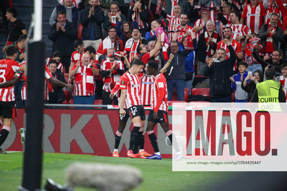 Spain: 2024-25 UEFA Europa League Round 5: Athletic Club vs IF Elfsborg Bilbao, Spain, 28th November, 2024: Athletic Club players celebrate the first goal during the 2024-25 UEFA Europa League Round 5 match between Athletic Club and IF Elfsborg on 28 November 2024 at San Mamés Stadium in Bilbao, Spain. Bilbao Euskadi Spain