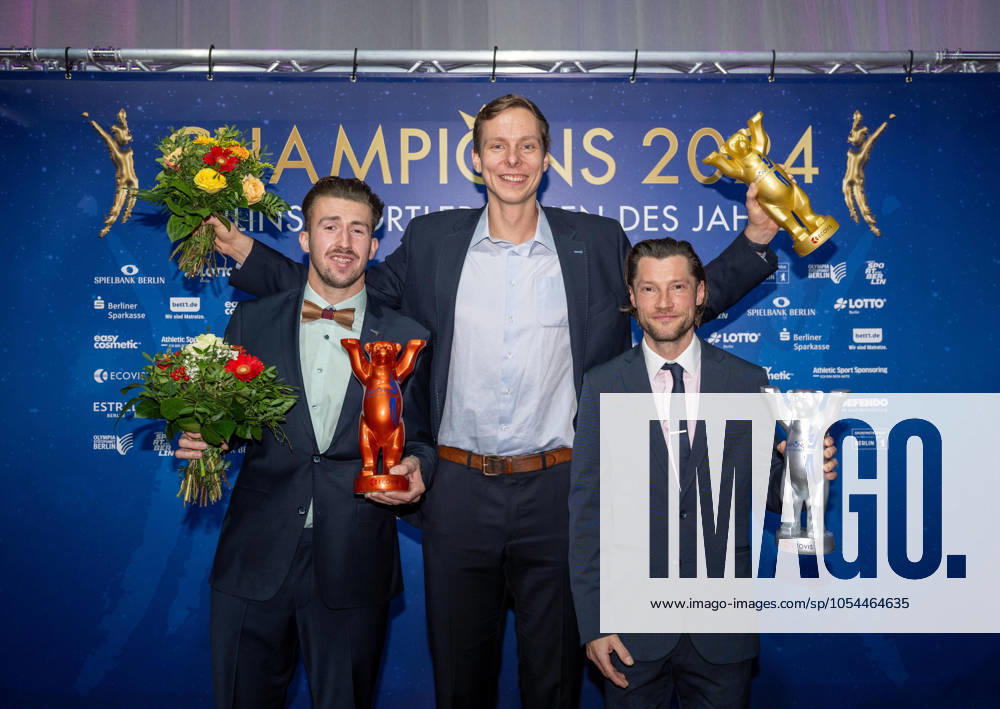 Sport in general, Champions 2024, Berlins Sportsperson of the Year 2024, Gala at the Hotel Estrel Berlin, the mens individual competition was won by Nils Ehlers M , Olympic silver medal, beach volleyball ahead of Martin Zwicker r , Olympic silver medal, field hockey and Para athlete Malte Braunschweig l , 30 11 2024,