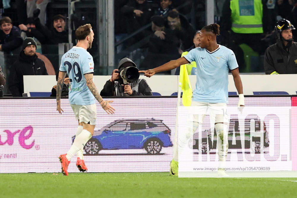Rome, Italy 5.12.2024 : Tijjani Noslin of Lazio score the goal and celebrate with the team during Italian football match Freccia Rossa Coppa Italia (Italy Cup) 2024-2025 SS Lazio vs SSC Napoli at Olympic stadium in Roma.