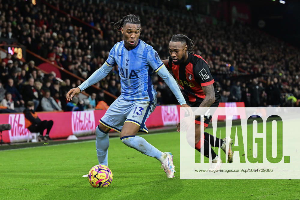 Bournemouth v Tottenham Hotspur Premier League Destiny Udogie of Tottenham Hotspur tangles with Antoine Semenyo of Bournemouth during the Premier League match at the Vitality Stadium, Bournemouth UK Newspapers OUT
