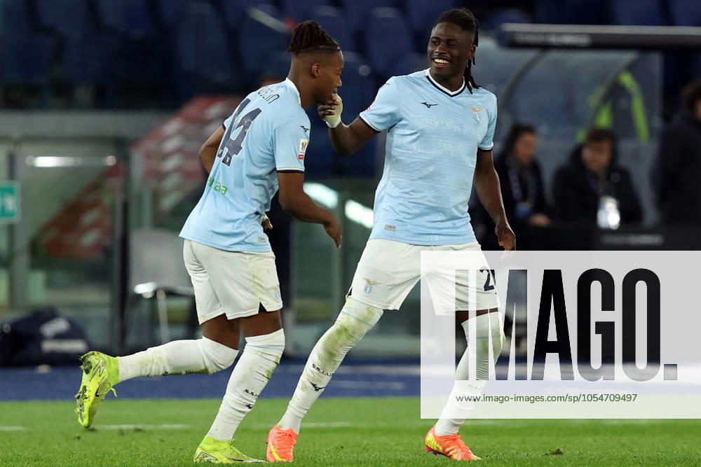 Rome, Italy 5.12.2024 : Tijjani Noslin of Lazio score the goal and celebrate with the team during Italian football match Freccia Rossa Coppa Italia (Italy Cup) 2024-2025 SS Lazio vs SSC Napoli at Olympic stadium in Roma.