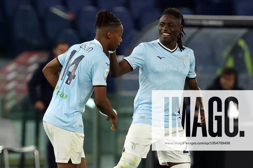 Rome, Italy 5.12.2024 : Tijjani Noslin of Lazio score the goal and celebrate with the team during Italian football match Freccia Rossa Coppa Italia (Italy Cup) 2024-2025 SS Lazio vs SSC Napoli at Olympic stadium in Roma.