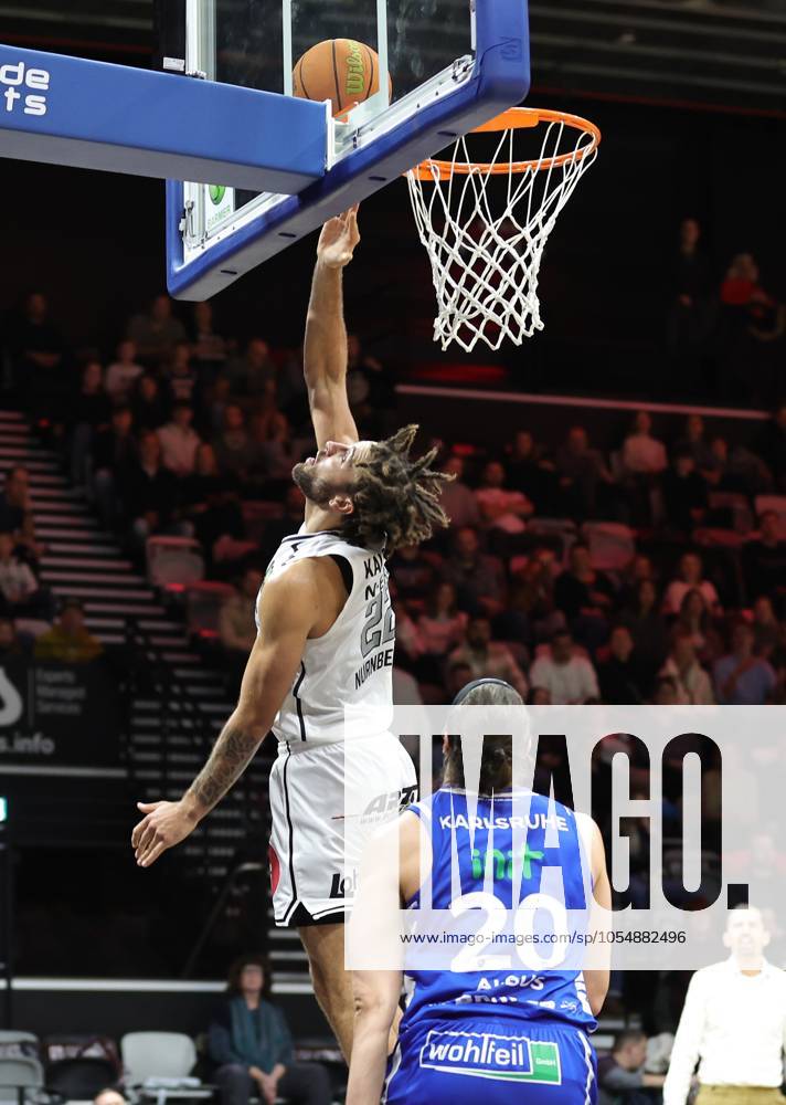 Basketball Season 2024 2025 2 Bundesliga Pro A 12 Matchday Nuremberg Falcons Basketball Club NBC PS Karlsruhe LIONS Sportfoto Zink DaMa Gabriel Kalscheur 22, Nuremberg Falcons BC NBC Julian Albus 20, Karlsruhe Lions