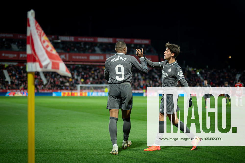 Killian Mbappe (Real Madrid CF) celebrates during a La Liga EA Sports match between Girona FC and Real Madrid at Estadi Municipal de Montilivi in Girona, Girona, Spain, on December 07 2024. Photo by Felipe Mondino