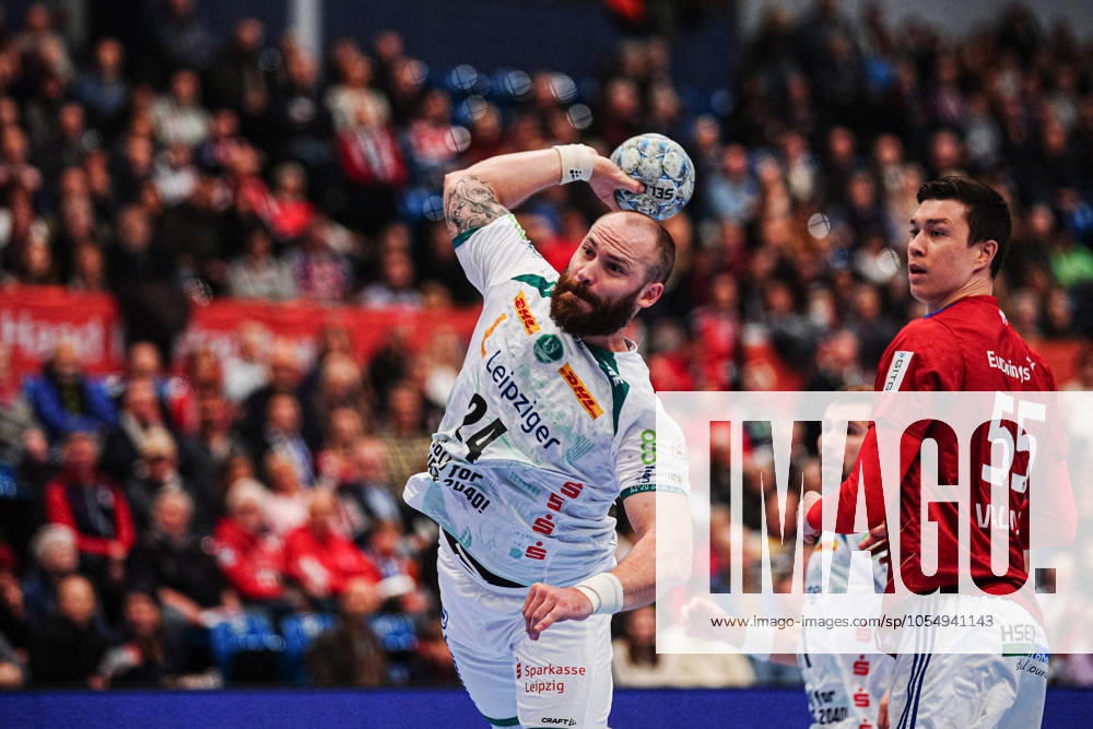 Throw Goal Moritz Preuss SC DHfK Leipzig, 24 GER, Handball Sport Verein Hamburg vs SC DHfK Leipzig, Handball, Bundesliga, Matchday 13, Season 2024 2025, 08 12 2024 GER, Handball Sport Verein Hamburg vs SC DHfK Leipzig, Handball, Bundesliga, Matchday 13, Season 2024 2025, 08 12 2024 Hamburg