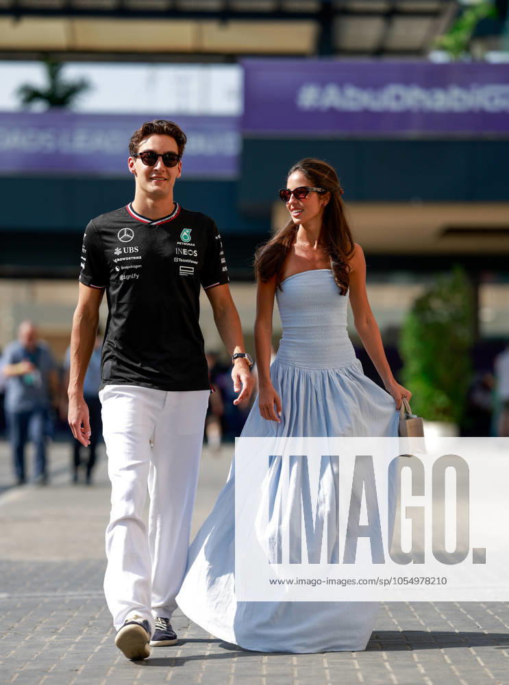 63 George Russell GBR, Mercedes AMG Petronas F1 Team and his girlfriend Carmen Montero Mundt, F1 Grand Prix of Abu Dhabi at Yas Marina Circuit on December 7, 2024 in Abu Dhabi, United Arab Emirates Photo by HOCH ZWEI Abu Dhabi United Arab Emirates