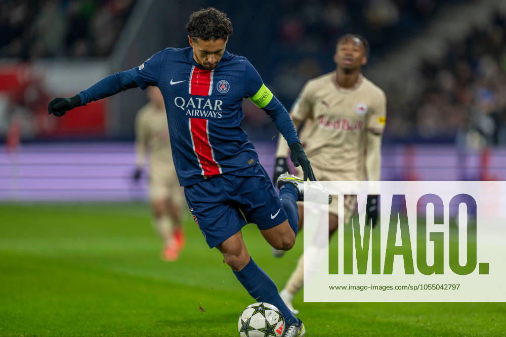 SOCCER - UEFA CL, RBS vs PSG SALZBURG,AUSTRIA,10.DEC.24 - SOCCER - UEFA Champions League, Red Bull Salzburg vs Paris Saint German. Image shows Marquinhos (PSG). GEPAxpictures xWolfgangxKofler