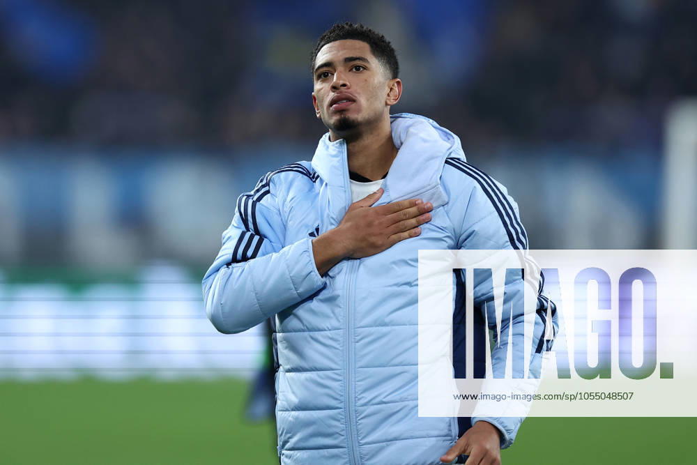 Jude Bellingham (Real Madrid Cf) celebrate after winning, UEFA Champions League 2024 25 League Phase MD1, Atalanta BC v Real Madrid C.F., Gewiss Stadium, December 10, 2024, Bergamo, Italy.