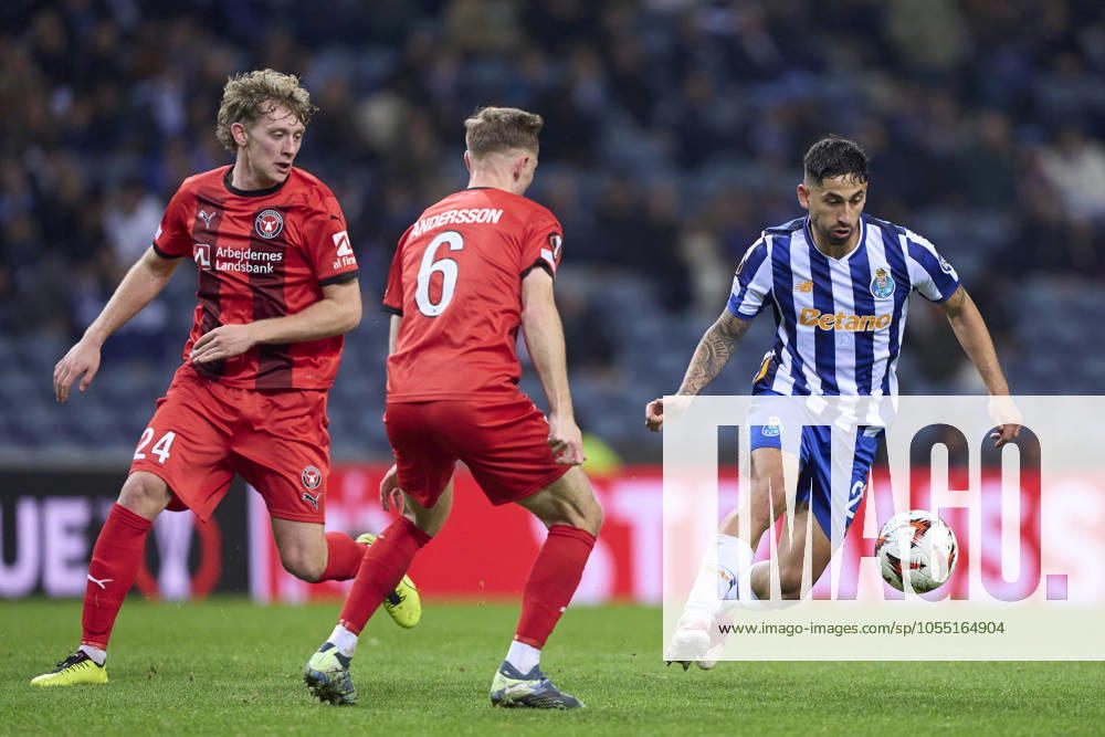 FC Porto v FC Midtjylland - UEFA Europa League 2024 25 League Phase MD6 Alan Varela of FC Porto is challenged by Oliver Sorensen and Joel Andersson of FC Midtjylland during the UEFA Europa League match between FC Porto and FC Midtjylland at Estadio Do Dragao in Porto, Portugal, on December 12, 2024. Porto, Portugal Porto Portugal