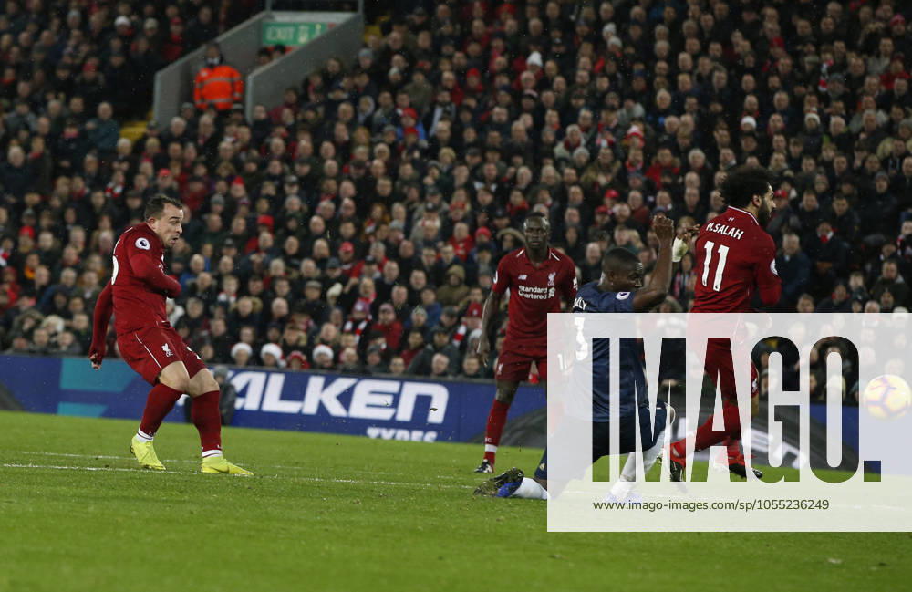 Liverpool v Manchester United, ManU - Premier League - Anfield December 16, 2018 - Liverpool, United Kingdom - Xherdan Shaqiri of Liverpool scores his second and Liverpools third during the Premier League match at Anfield Stadium, Liverpool. Picture date: 16th December 2018. Picture credit should read: Andrew Yates Sportimage Liverpool United Kingdom