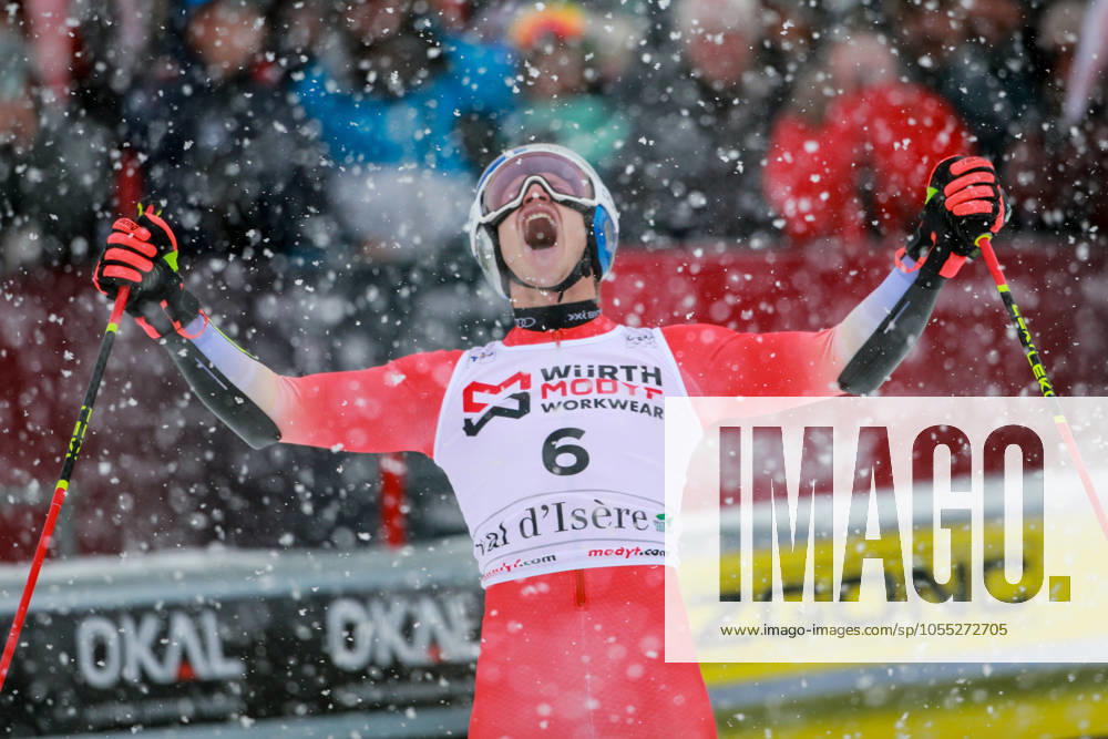 KW50 ALPINE SKIING - FIS WC Val D Isere VAL D ISERE,FRANCE,14.DEC.24 - ALPINE SKIING - FIS World Cup, giant slalom, men. Image shows the rejoicing of Marco Odermatt (SUI). GEPAxpictures Klansek
