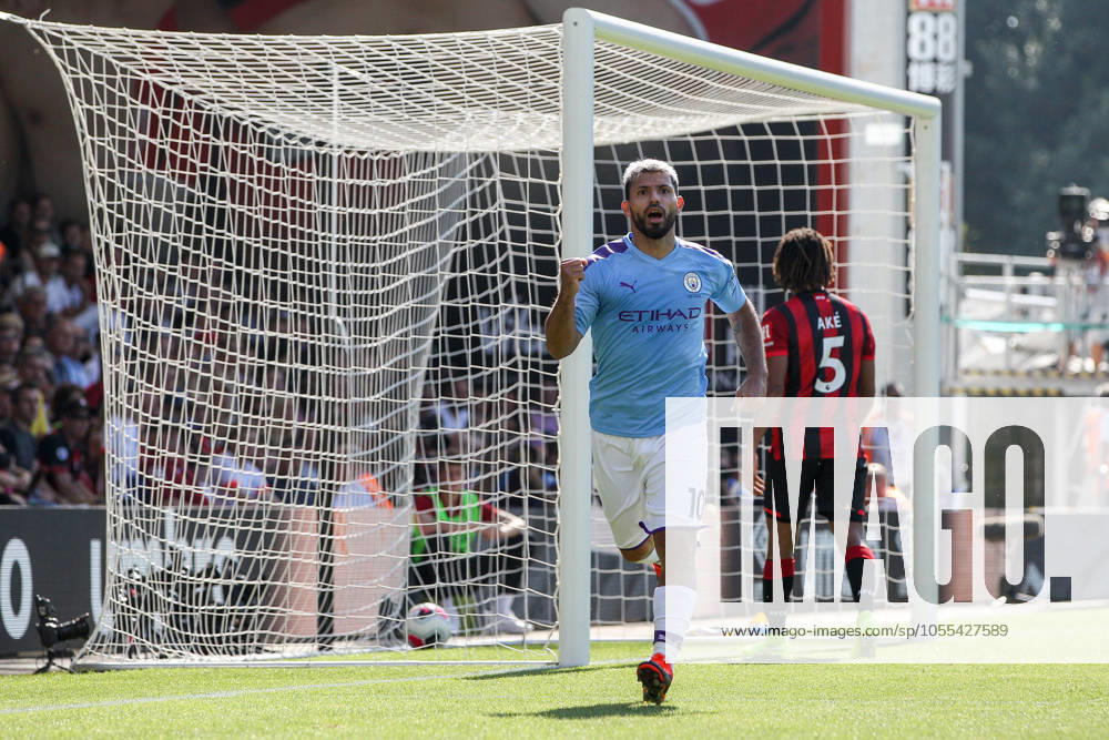 Bournemouth v Manchester City - Premier League - Vitality Stadium August 25, 2019, Bournemouth, United Kingdom: Sergio Aguero of Manchester City celebrates scoring his side s third goal during the Premier League match at the Vitality Stadium, Bournemouth. Picture date: 25th August 2019. Picture credit should read: Craig Mercer Sportimage Bournemouth United Kingdom