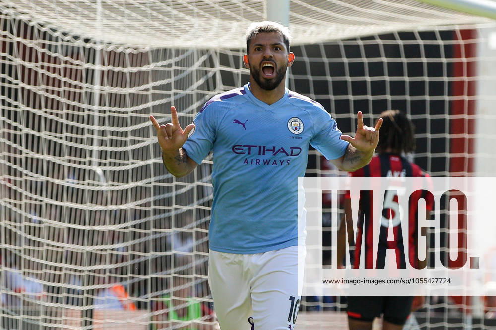 Bournemouth v Manchester City - Premier League - Vitality Stadium August 25, 2019, Bournemouth, United Kingdom: Sergio Aguero of Manchester City celebrates scoring his side s third goal during the Premier League match at the Vitality Stadium, Bournemouth. Picture date: 25th August 2019. Picture credit should read: Craig Mercer Sportimage Bournemouth United Kingdom
