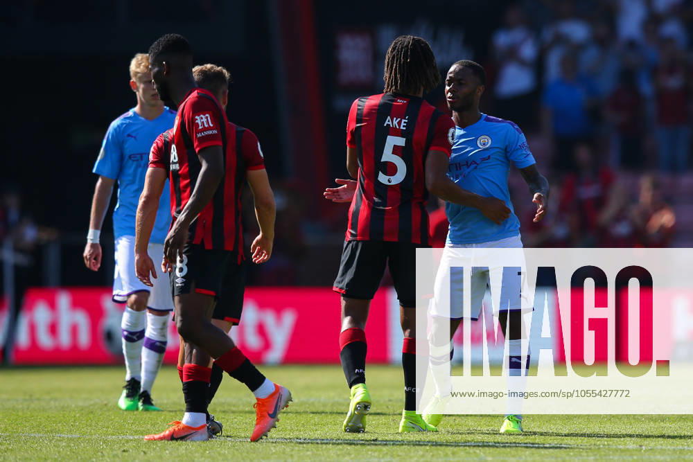 Bournemouth v Manchester City - Premier League - Vitality Stadium August 25, 2019, Bournemouth, United Kingdom: Nathan Ake of Bournemouth congratulates Raheem Sterling of Manchester City after the Premier League match at the Vitality Stadium, Bournemouth. Picture date: 25th August 2019. Picture credit should read: Craig Mercer Sportimage Bournemouth United Kingdom