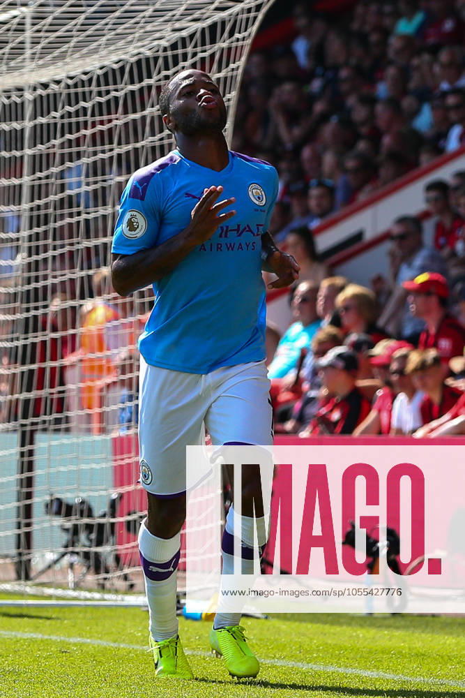 Bournemouth v Manchester City - Premier League - Vitality Stadium August 25, 2019, Bournemouth, United Kingdom: Raheem Sterling of Manchester City celebrates scoring his side s second goal during the Premier League match at the Vitality Stadium, Bournemouth. Picture date: 25th August 2019. Picture credit should read: Craig Mercer Sportimage Bournemouth United Kingdom