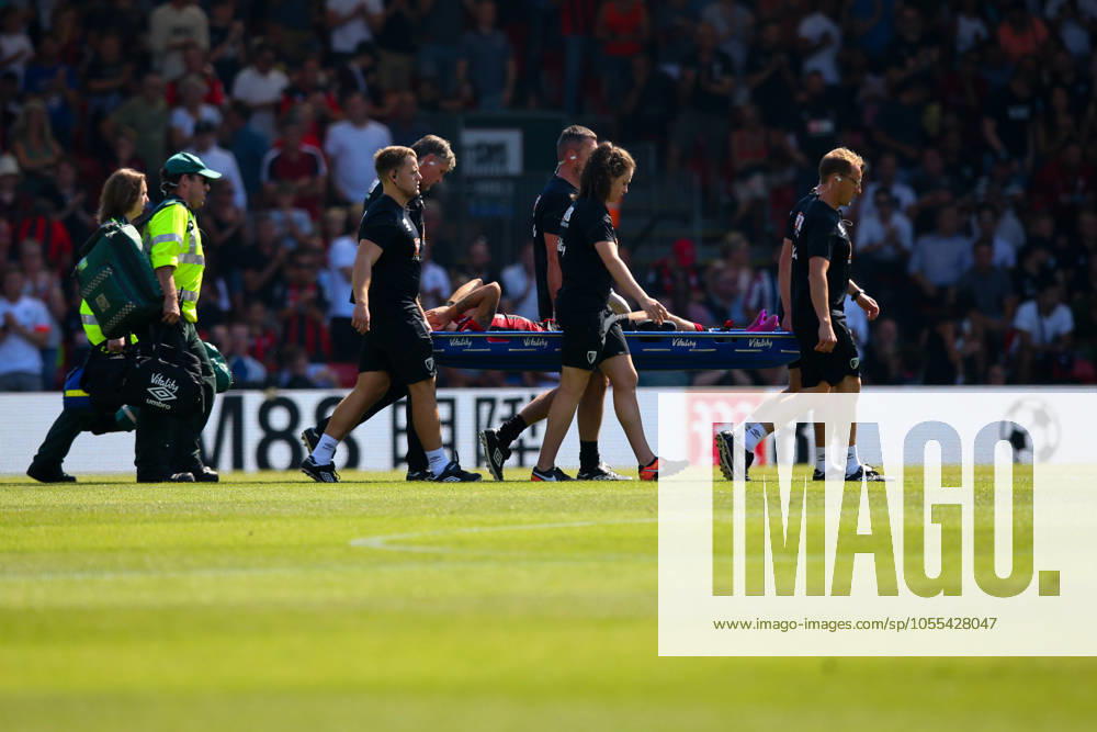 Bournemouth v Manchester City - Premier League - Vitality Stadium August 25, 2019, Bournemouth, United Kingdom: Charlie Daniels of Bournemouth is stretchered off injured during the Premier League match at the Vitality Stadium, Bournemouth. Picture date: 25th August 2019. Picture credit should read: Craig Mercer Sportimage Bournemouth United Kingdom