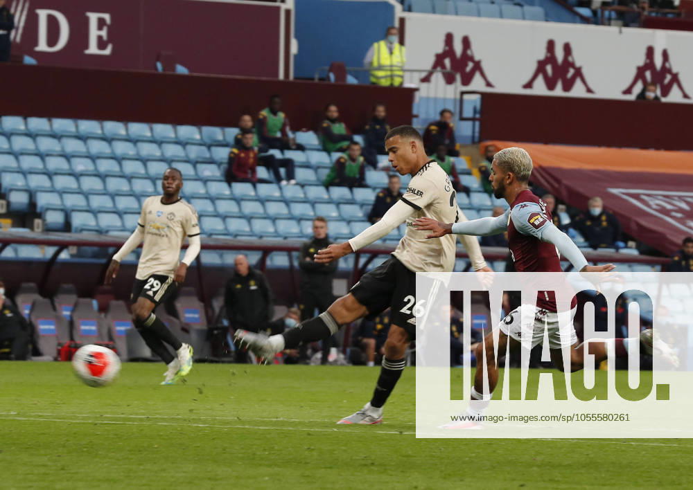 Aston Villa v Manchester United, ManU - Premier League - Villa Park July 9, 2020, Birmingham, United Kingdom: Mason Greenwood of Manchester United scores their second goal during the Premier League match at Villa Park, Birmingham. Picture date: 9th July 2020. Picture credit should read: Darren Staples Sportimage Birmingham United Kingdom