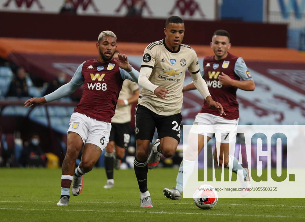 Aston Villa v Manchester United, ManU - Premier League - Villa Park July 9, 2020, Birmingham, United Kingdom: Mason Greenwood of Manchester United goes past Douglas Luiz of Aston Villa during the Premier League match at Villa Park, Birmingham. Picture date: 9th July 2020. Picture credit should read: Darren Staples Sportimage Birmingham United Kingdom