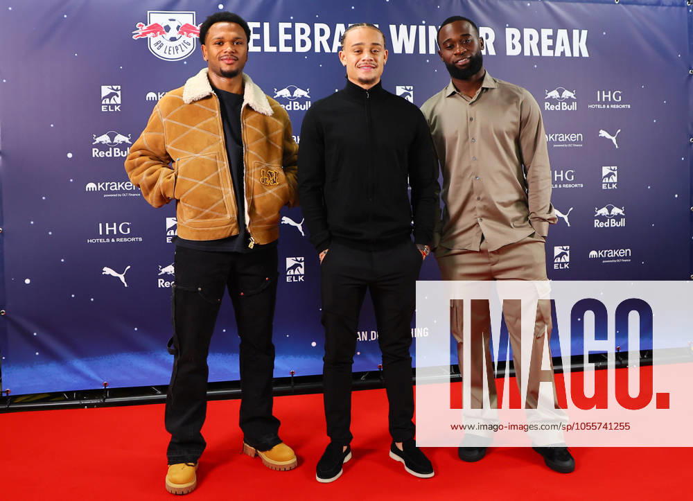 RB Leipzig Christmas party Leipzig, 17 12 2024, Red Bull Arena, Football, Bundesliga , RB Leipzig Christmas party , In the picture from l Lois Openda, Xavi Simons and Lutsharel Geertruida all players RB Leipzig , Picture Point