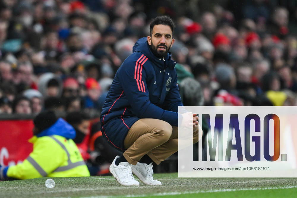 Premier League Manchester United, ManU v Bournemouth Ruben Amorim Manager of Manchester United crouches down during the Premier League match Manchester United vs Bournemouth at Old Trafford, Manchester, United Kingdom, 22nd December 2024 (Photo by Craig Thomas News Images)