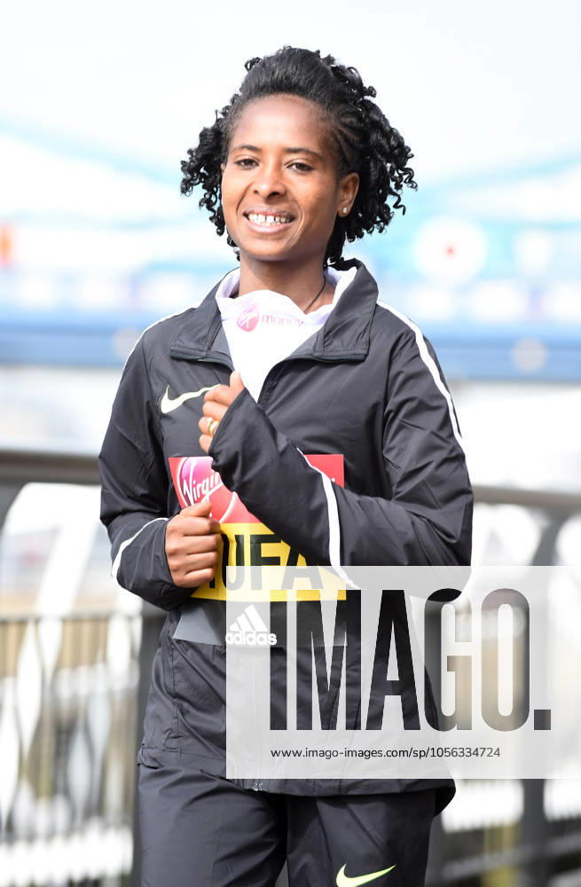 Track and Field: London Marathon-Elite Women Photocall Tigist Tufa (ETH) poses at the Tower Bridge prior to the 2016 London Marathon in London on Thursday, April 21, 2016. Photo by Jiro Mochizuki London England United Kingdom