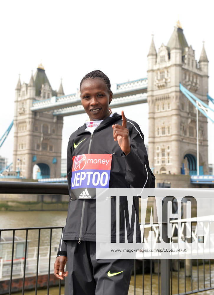 Track and Field: London Marathon-Elite Women Photocall Priscah Jeptoo (KEN) poses at the Tower Bridge prior to the 2016 London Marathon in London on Thursday, April 21, 2016. Photo by Jiro Mochizuki London England United Kingdom