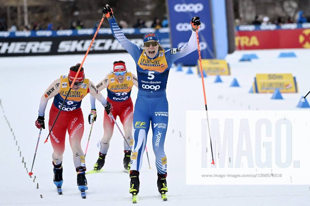 KW52 2nd placed Jasmi Joensuu of Finland celebrates during women s final of the cross-country skiing free sprint competitions of the FIS Tour de Ski event in Toblach, Italy, on December 28, 2024. Toblach Italy LKFTJK20241228170647KLUC