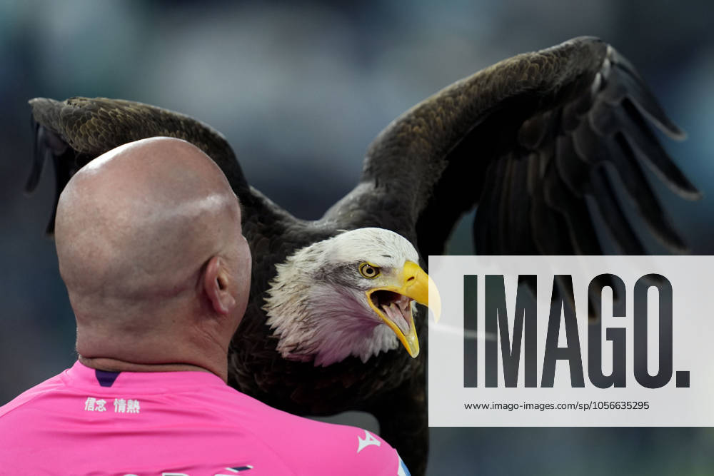 . Mascotte of the SS Lazio Eagle Olimpia with the head coach Juan Bernabe prior to, Serie A, SS Lazio v Atalanta, Olimpico, December 28, 2024, Rome, Italy.