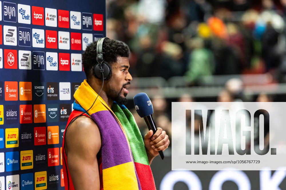 EasyCredit Basketball Bundesliga, BBL, Saison 2024 2025, Herren. 30.12.2024, Niners Chemnitz - Syntainics MBC, Victor Bailey Jr. (Niners Chemnitz, No 10) beim Interview Copyright. Alexander Trienitz.