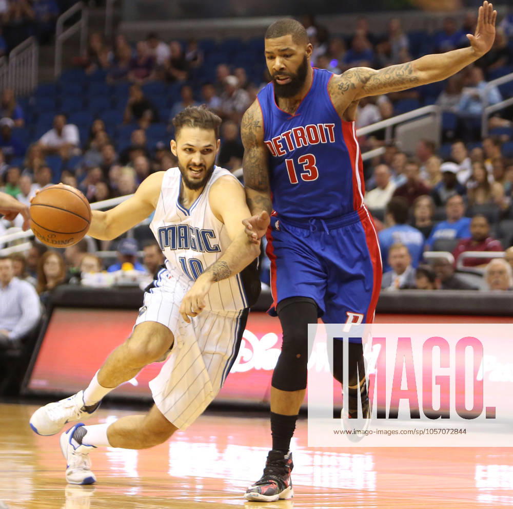Detroit Pistons at Orlando Magic Orlando forward Evan Fournier (10) drives against Detroit forward Marcus Morris (13) on Wednesday, April 6, 2016, at the Amway Center in Orlando, Fla. (Charles King Orlando Sentinel TNS) Orlando FL USA