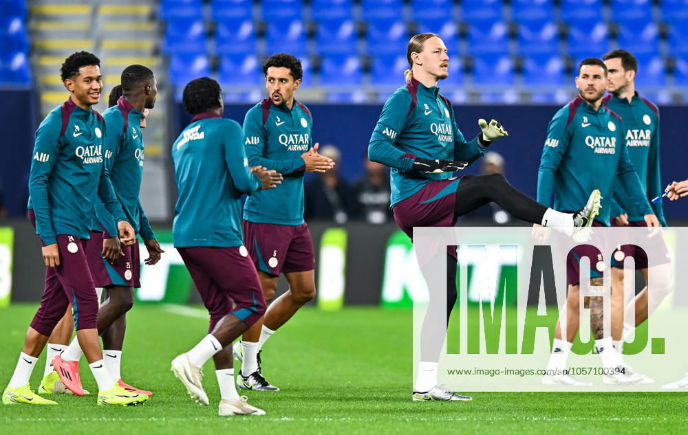 French Super Cup (Trophee des Champions) - Paris Saint-Germain training session Senny Mayulu,Nuno Mendes and Marquinhos of Paris Saint-Germain attend a training session ahead of the French Super Cup (Trophee des Champions) match between Paris Saint-Germain (PSG) and AS Monaco at the 974 stadium in Doha, Qatar on January 4, 2025.