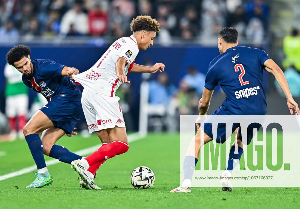 French Super Cup (Trophee des Champions) - Paris Saint-Germain vs AS Monaco Warren Zaire-Emery(L) of Paris Saint-Germain and Eliesse Ben Seghir of AS Monaco in action during the French Super Cup (Trophee des Champions) football final match between Paris Saint-Germain (PSG) and AS Monaco at the 974 stadium in Doha, Qatar on January 5, 2025.