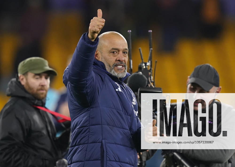 Wolverhampton, England, 6th January 2025. Thumbs up from Nuno Espirito Santo manager of Nottingham Forest during the Premier League match at Molineux, Wolverhampton. Picture credit should read: Andrew Yates Sportimage . SPI_048_AY_Wolves_Forest SPI-3575-0047